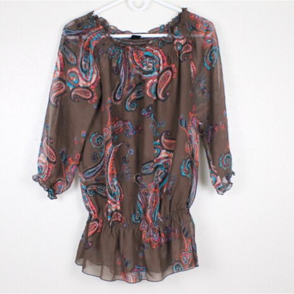 INC Band Waist Top Sheer w Tank Paisley Size 6 Whimsigoth Grunge Fairy Vintage - Picture 1 of 7
